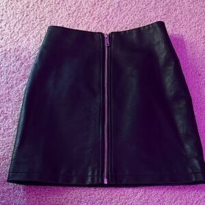 Black Leather Skirt with Front Zipper